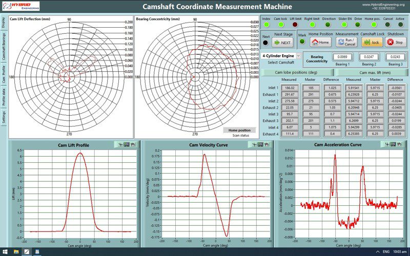 Camshaft inspection machine GUI